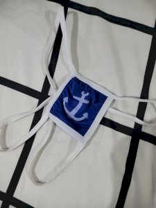 Calcinha usada Fio dental azul e branca