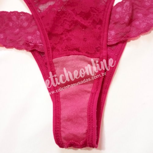 Calcinha de renda usada (2 dias) fio dental rosa