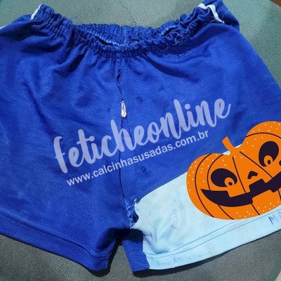 Short colegial azul em helanca usado pela ex-namorada ganhei dela como fetiche!